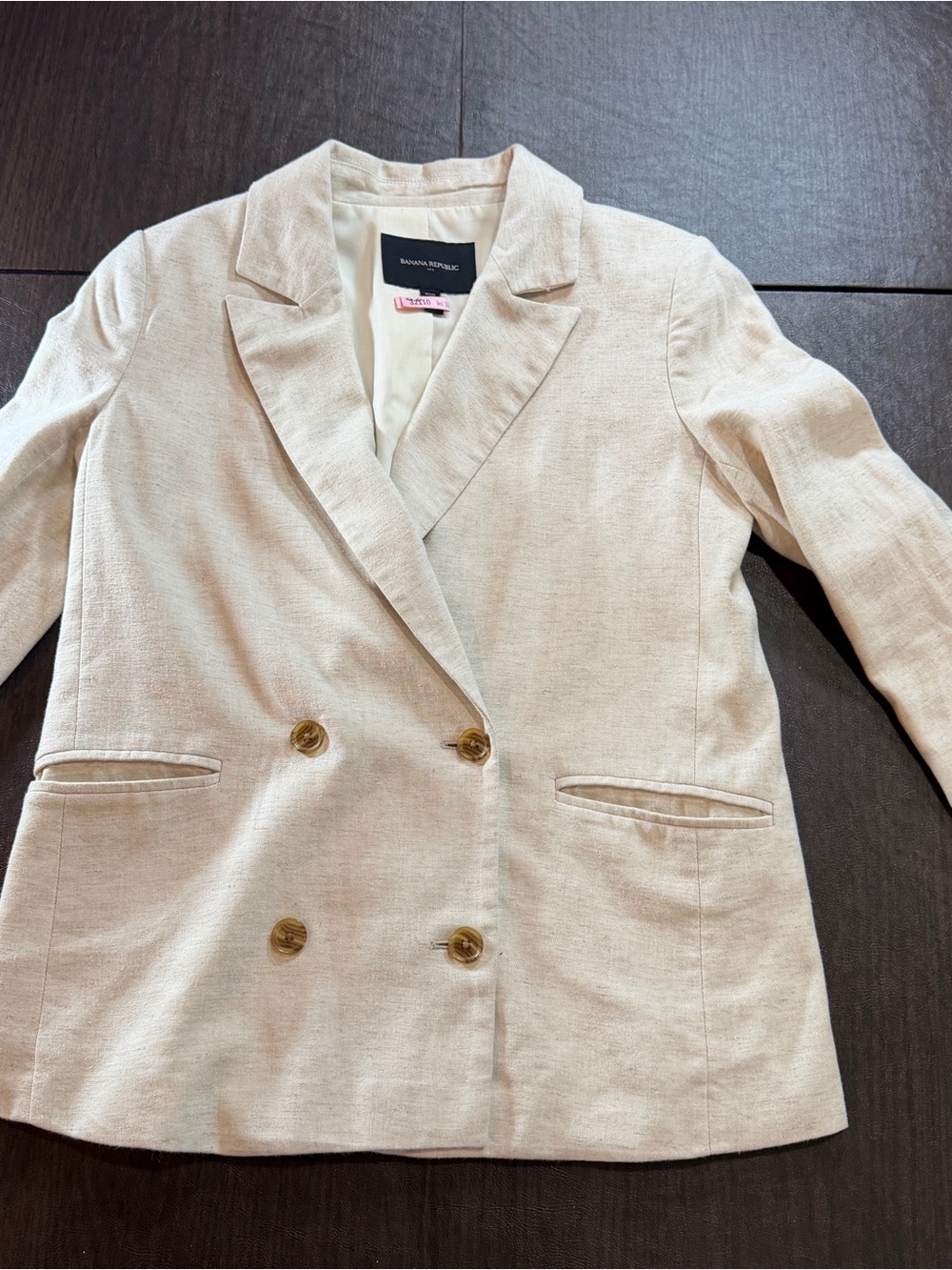 Banana Republic Double-Breasted Linen Blend Blazer Sz Petite 0